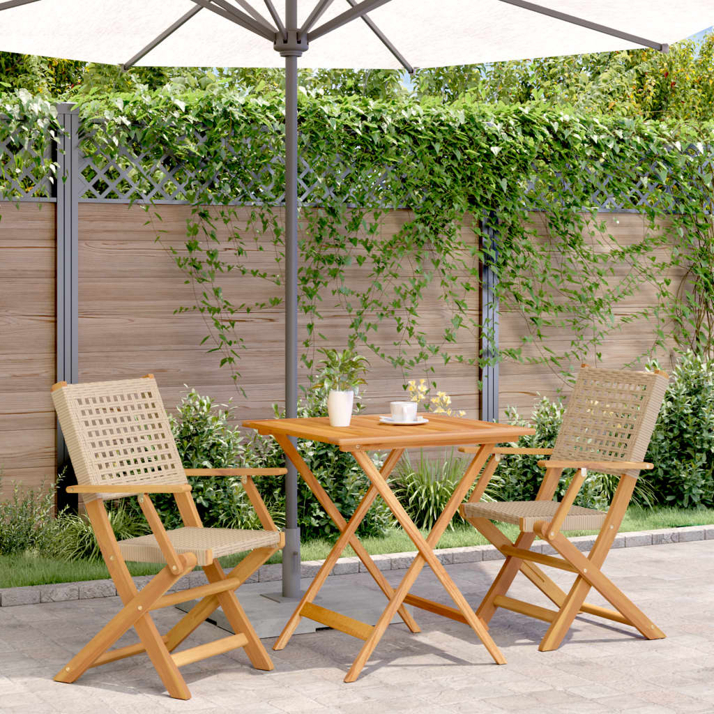 bistrost 3 dele polyrattan og massivt tr beige