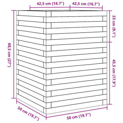 plantekasse 50x50x68,5 cm massivt fyrretræ gyldenbrun