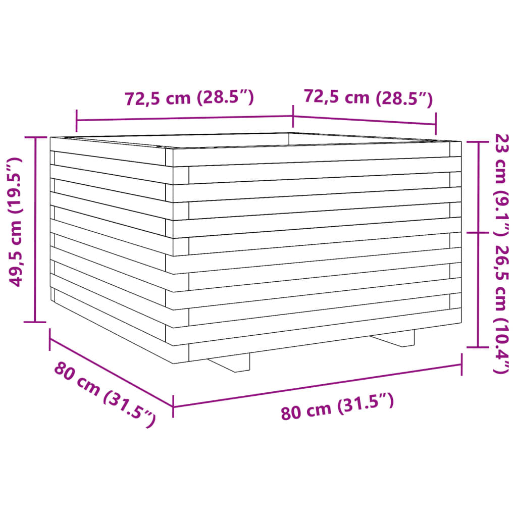 plantekasse 80x80x49,5 cm massivt fyrretræ hvid