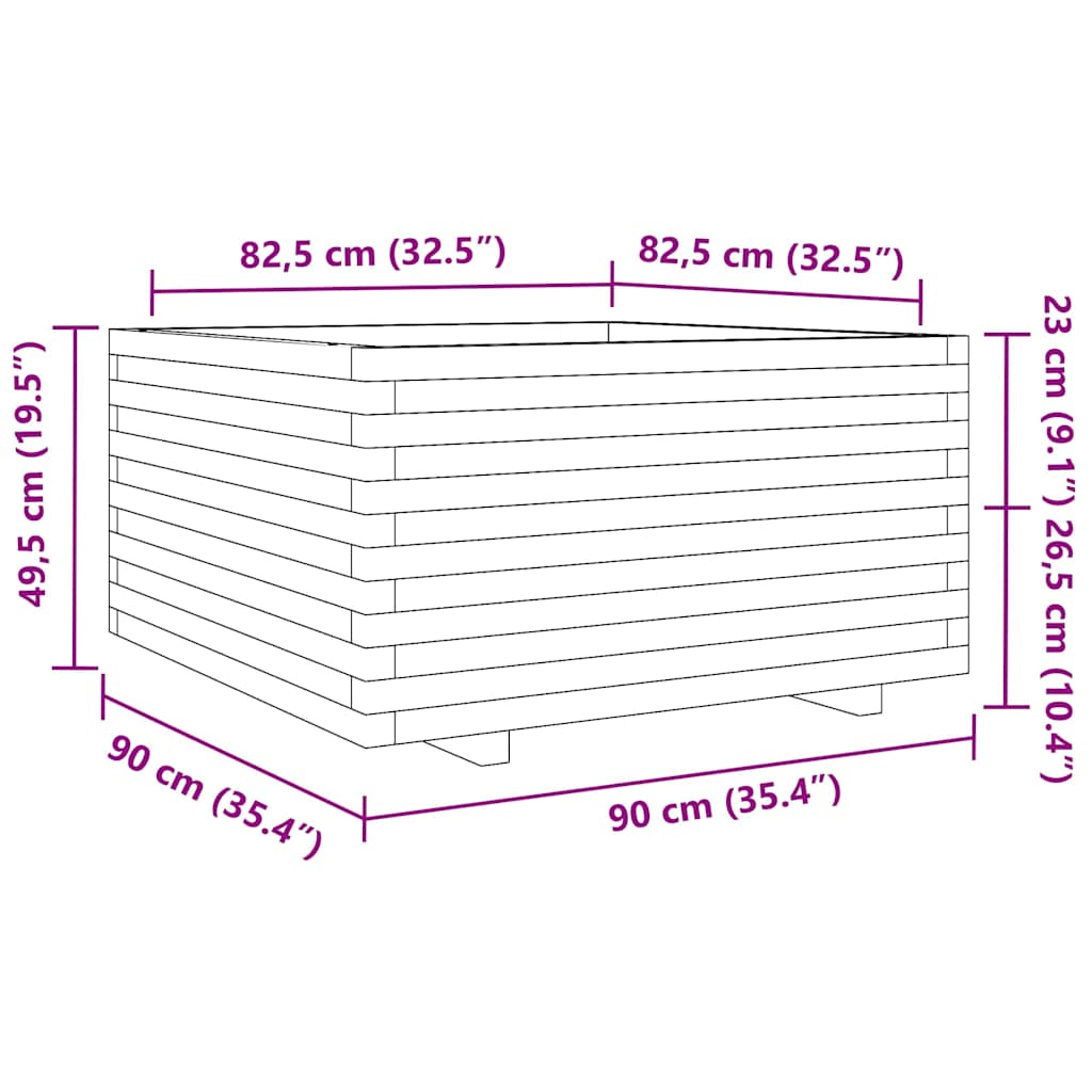 plantekasse 90x90x49,5 cm massivt fyrretræ