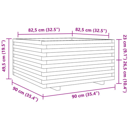 plantekasse 90x90x49,5 cm massivt fyrretræ gyldenbrun