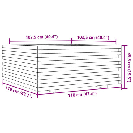 plantekasse 110x110x49,5 cm massivt fyrretræ gyldenbrun