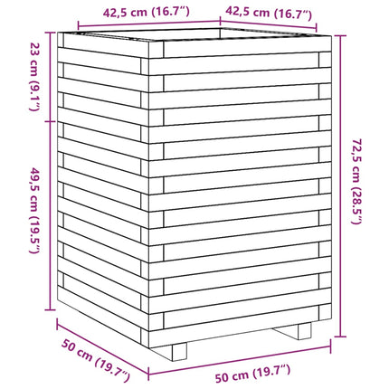 plantekasse 50x50x72,5 cm massivt fyrretræ gyldenbrun