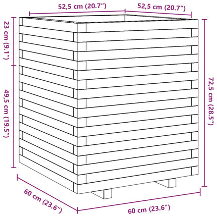 plantekasse 60x60x72,5 cm massivt fyrretræ gyldenbrun
