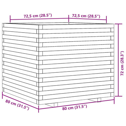 plantekasse 80x80x72 cm massivt fyrretræ gyldenbrun