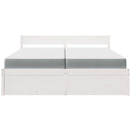 seng med skuffer og madras 200x200 cm massivt fyrretræ hvid