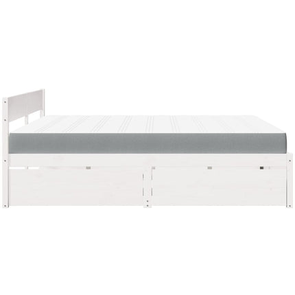 seng med skuffer og madras 180x200 cm massivt fyrretræ hvid