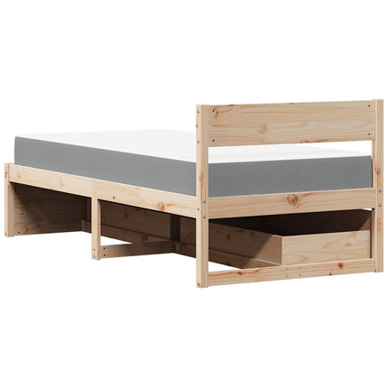 seng med skuffer og madras 90x200 cm massivt fyrretræ