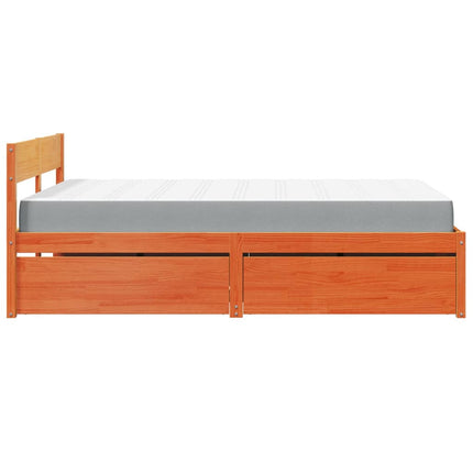 seng med skuffer og madras 140x190 cm massivt fyr gyldenbrun
