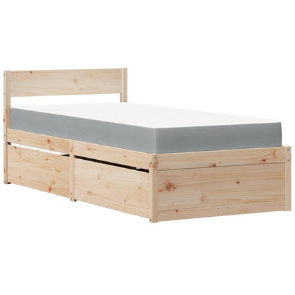 seng med skuffer og madras 90x190 cm massivt fyrretræ grå