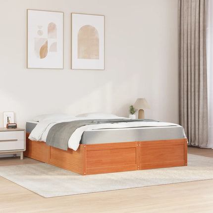 seng med madras 160x200 cm massivt fyrretræ gyldenbrun