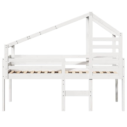 højseng med tag 90x190 cm massivt fyrretræ hvid