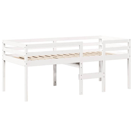 højseng med tag 90x190 cm massivt fyrretræ hvid