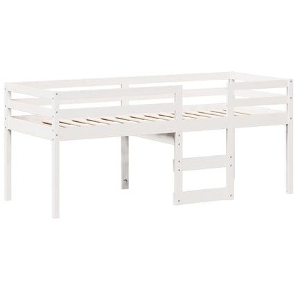højseng med tag 90x200 cm massivt fyrretræ hvid