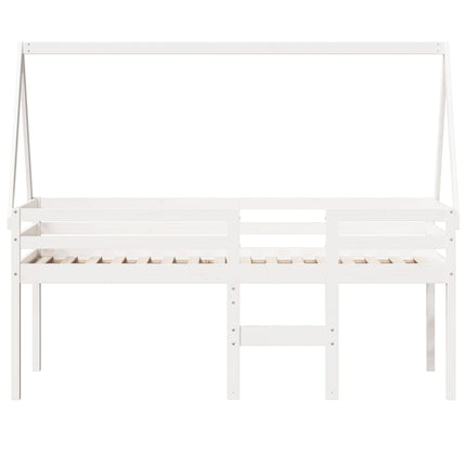 højseng med tag 80x200 cm massivt fyrretræ hvid
