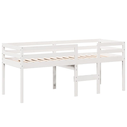 højseng med tag 80x200 cm massivt fyrretræ hvid
