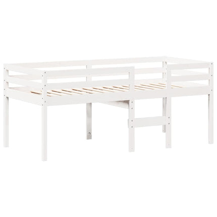 højseng med tag 90x200 cm massivt fyrretræ hvid