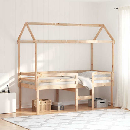 højseng med tag 80x200 cm massivt fyrretræ gyldenbrun