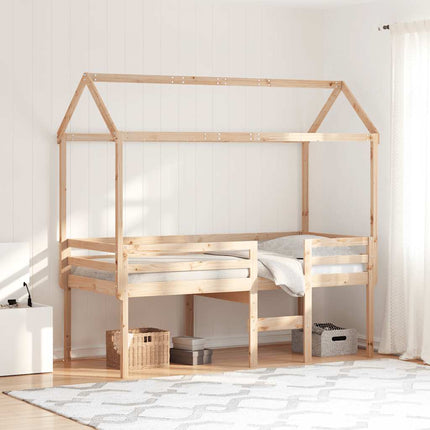 højseng med tag 90x190 cm massivt fyrretræ gyldenbrun