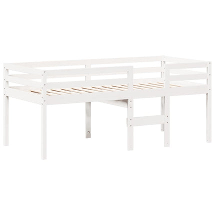 højseng med tag 90x190 cm massivt fyrretræ hvid