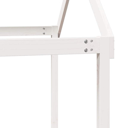 højseng med tag 90x190 cm massivt fyrretræ hvid