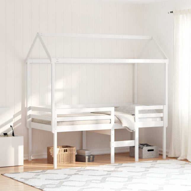 høj husseng 75x190 cm massivt fyrretræ hvid