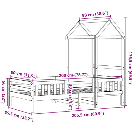husseng 80x200 cm massivt fyrretræ hvid