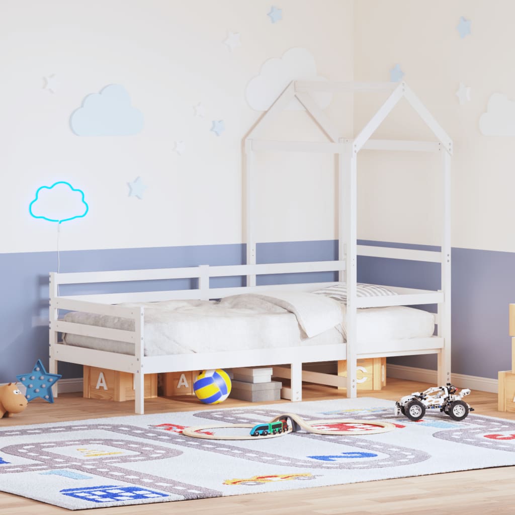 Daybed med tag 80×200 cm - massivt fyrretræ, hvid