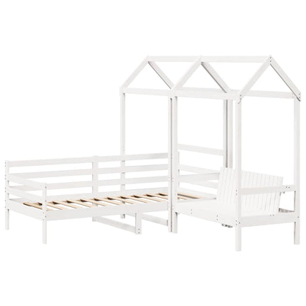 husseng med bænk 80x200 cm massivt fyrretræ hvid