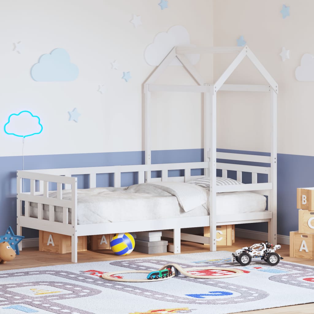 Daybed med tag 80×200 cm - massivt fyrretræ, hvid