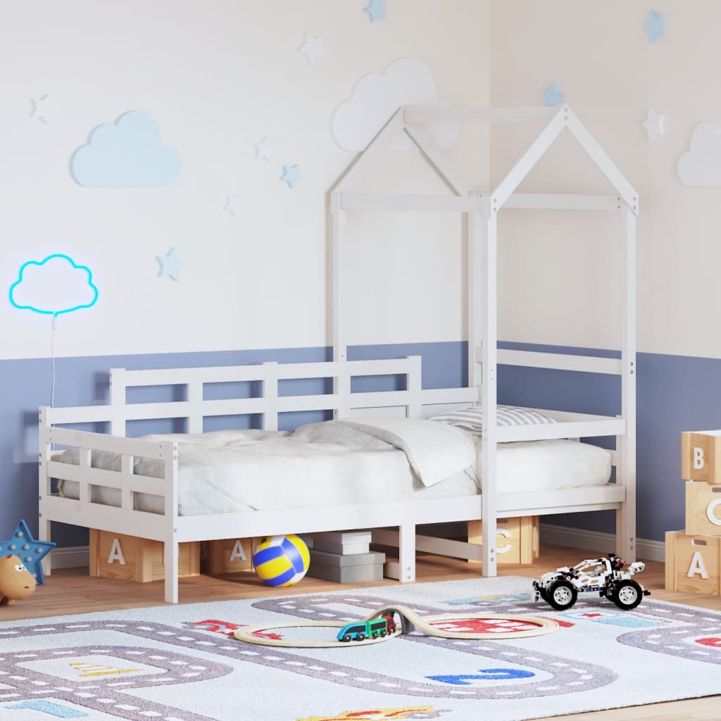 daybed med tag 80x200 cm massivt fyrretræ hvid billede