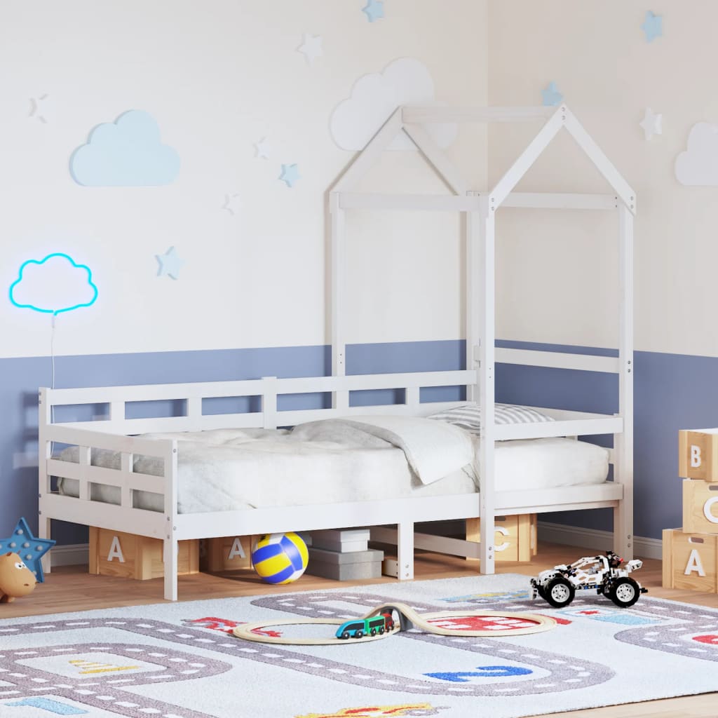 daybed med tag 80x200 cm massivt fyrretræ hvid billede