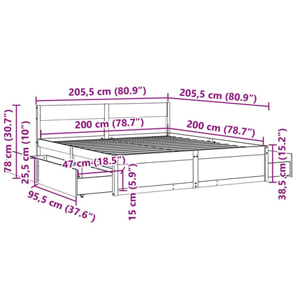 sengeramme uden madras 200x200 cm massivt fyrretræ gyldenbrun