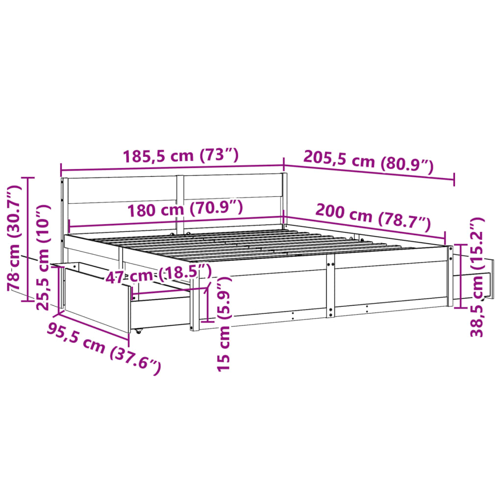 sengeramme uden madras 180x200 cm massivt fyrretræ hvid