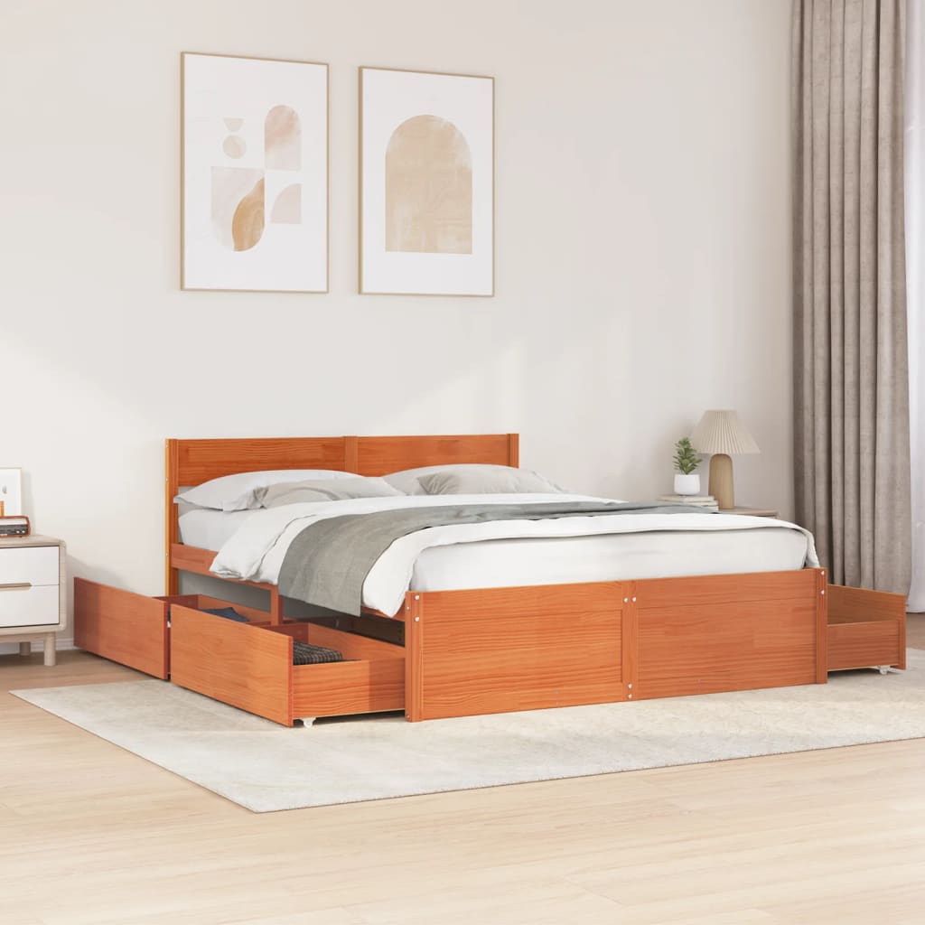sengeramme uden madras 160x200 cm massivt fyrretræ gyldenbrun