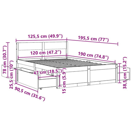 sengeramme uden madras 120x190 cm massivt fyrretræ hvid