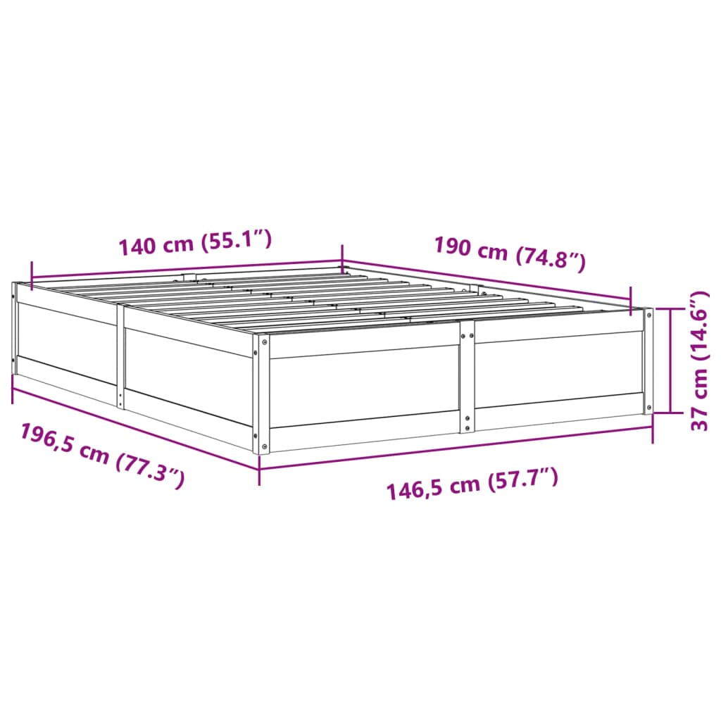 sengeramme uden madras 140x190 cm massivt fyrretræ hvid