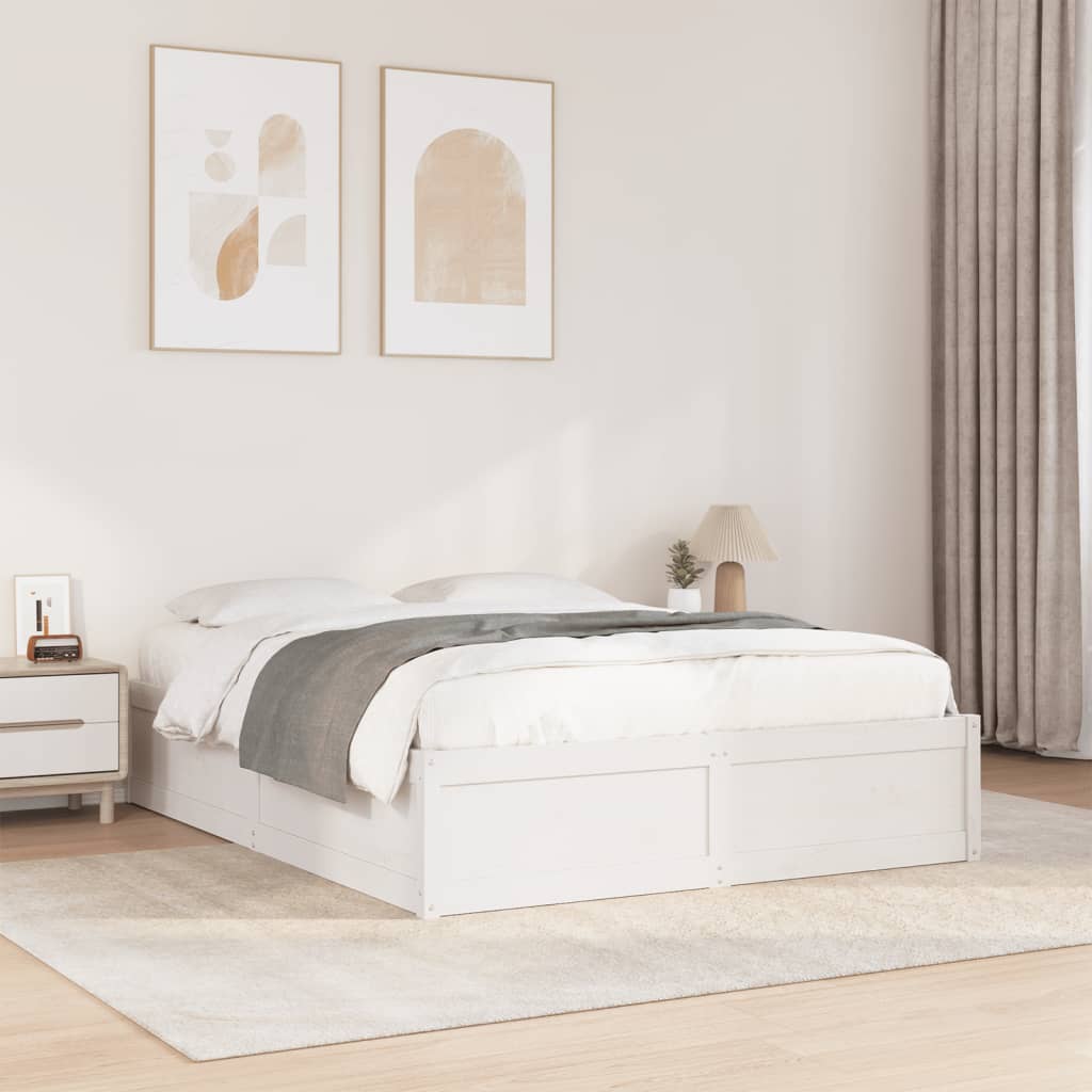 sengeramme uden madras 140x190 cm massivt fyrretræ hvid