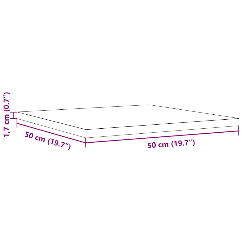bordplade 50x50x1,7 cm firkantet massivt fyrretræ