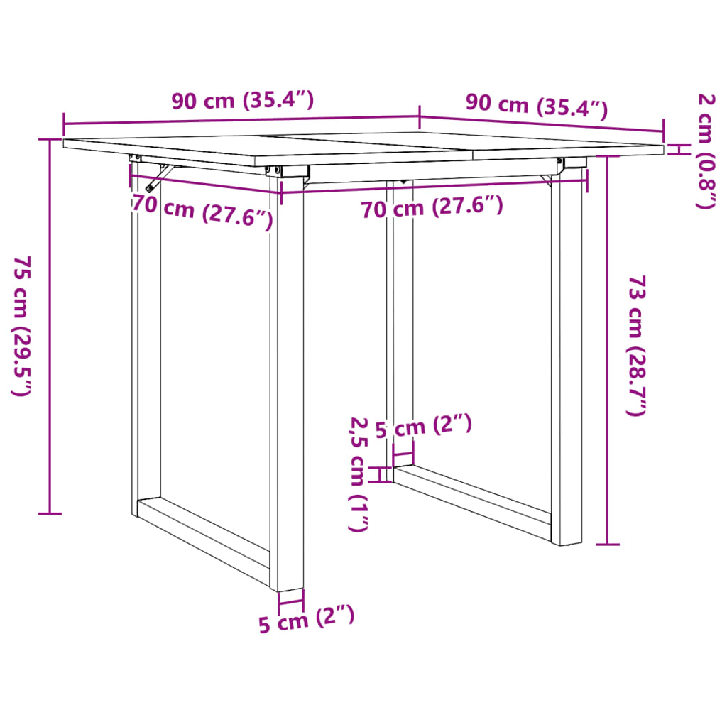 spisebord 90x90x75 cm O-stel massivt fyrretræ og stål