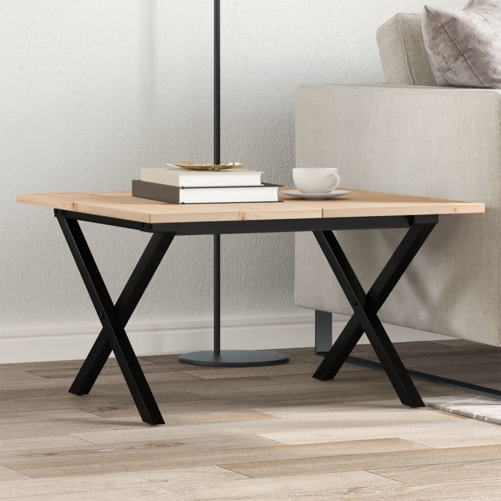 sofabord 60x60x40 cm X-stel massivt fyrretræ og stål