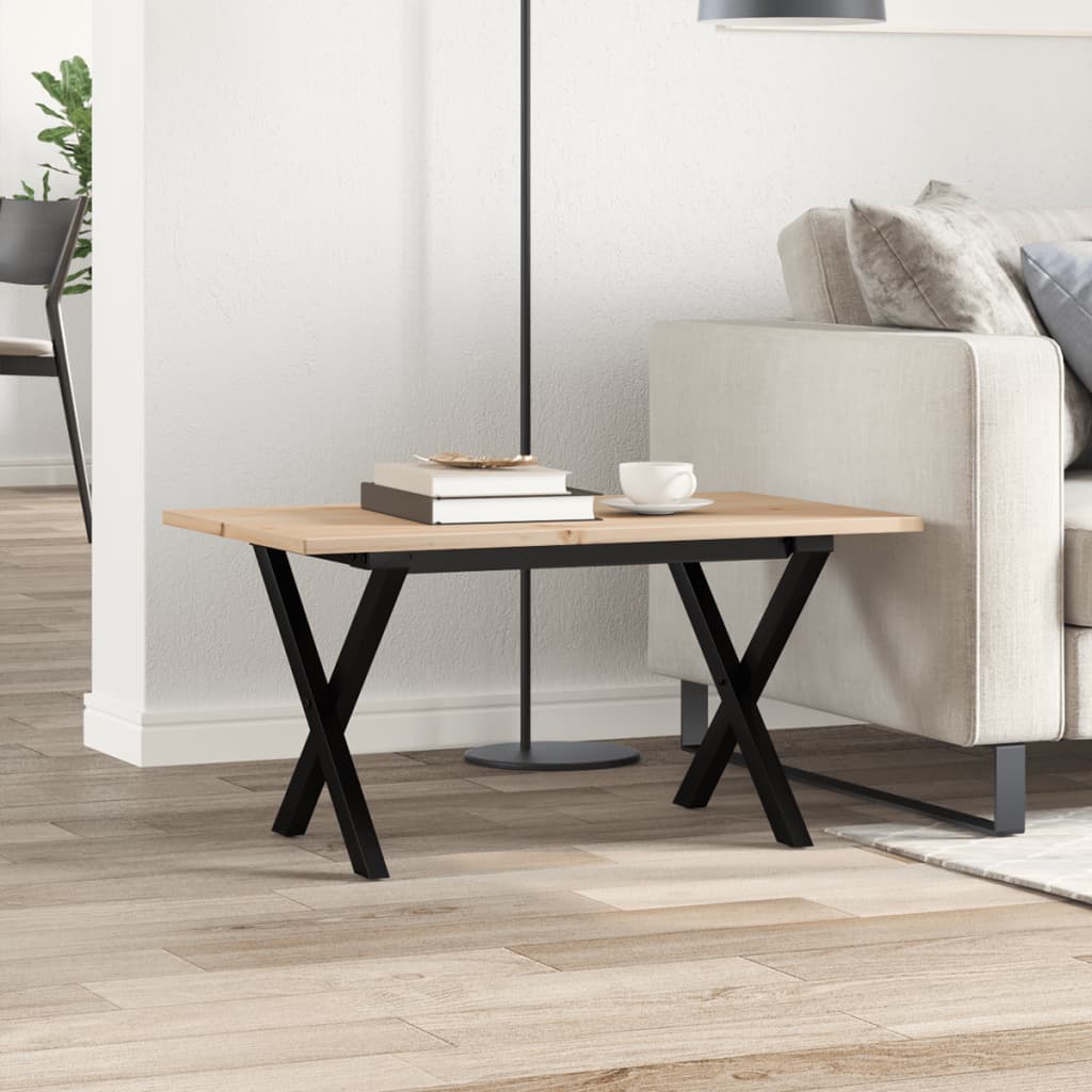sofabord 80x50x40 cm X-stel massivt fyrretræ og stål