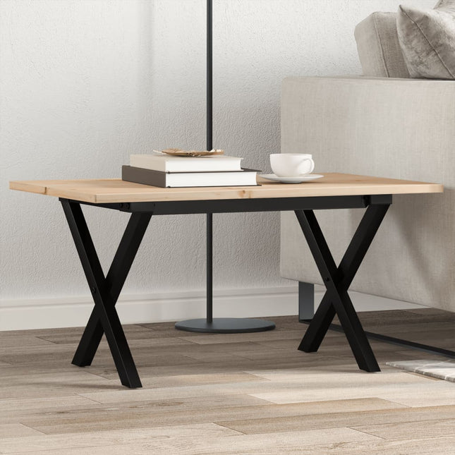 sofabord 80x50x40 cm X-stel massivt fyrretræ og stål