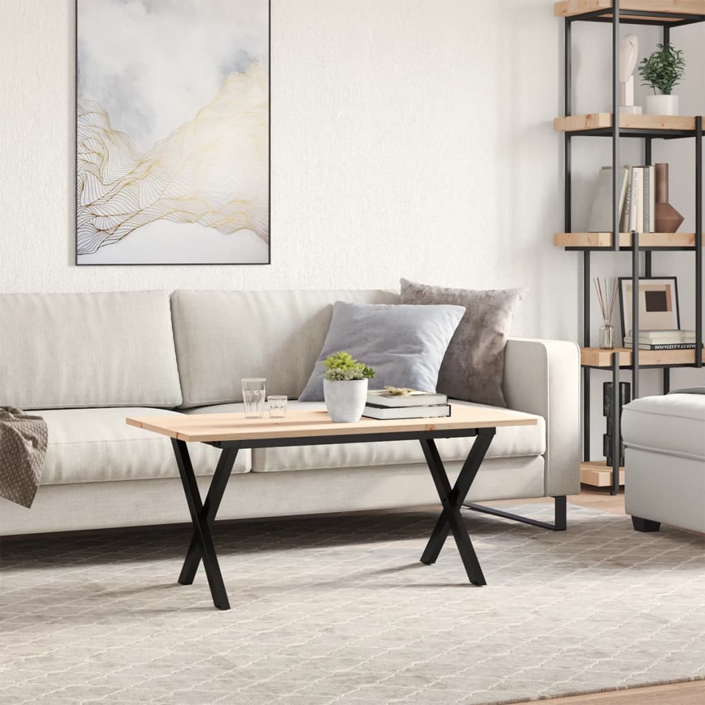 sofabord 90x40x45 cm X-stel massivt fyrretræ og stål