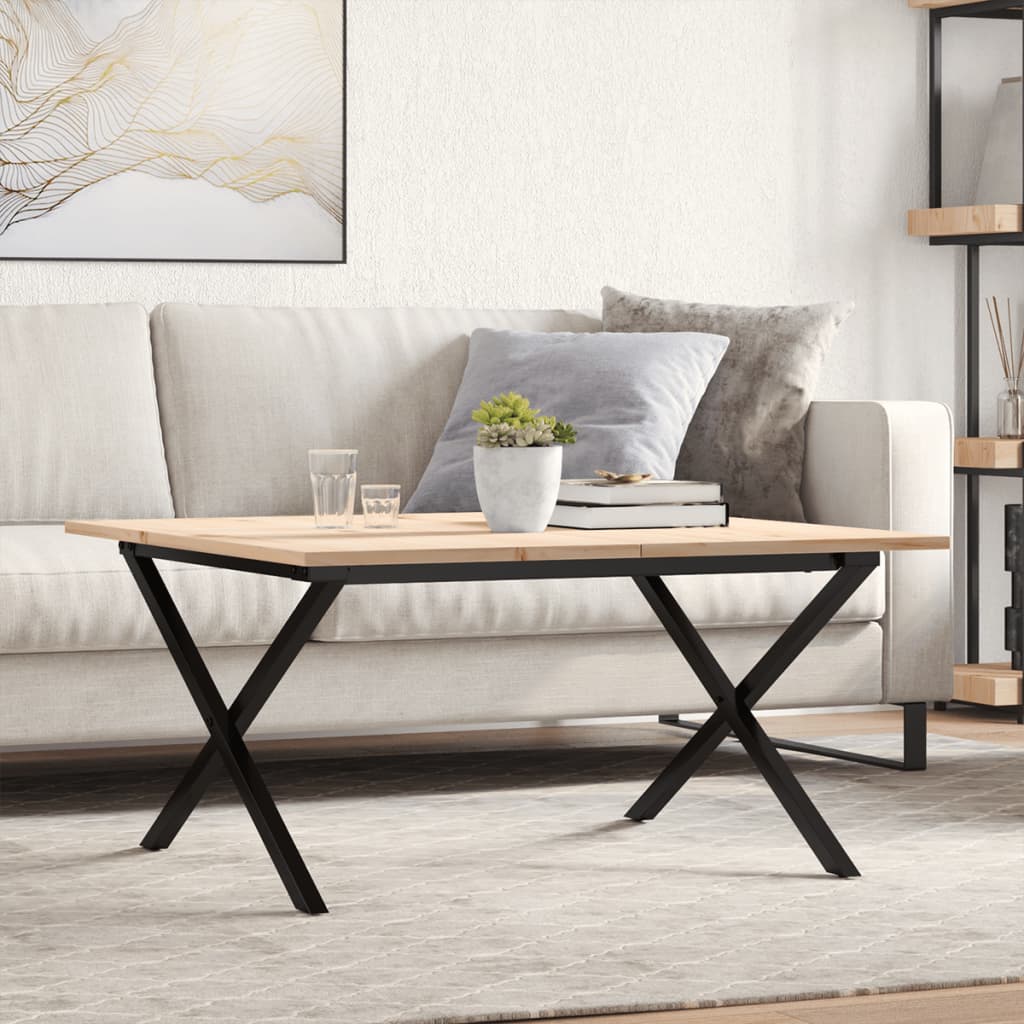 sofabord 90x90x45 cm X-stel massivt fyrretræ og stål