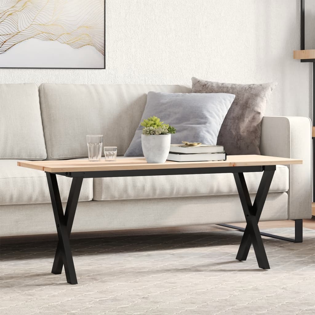sofabord 110x40x45 cm X-stel massivt fyrretræ og stål