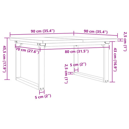 sofabord 90x90x45,5 cm O-stel massivt fyrretræ og stål