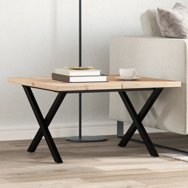 sofabord 60x60x40,5 cm X-stel massivt fyrretræ og stål