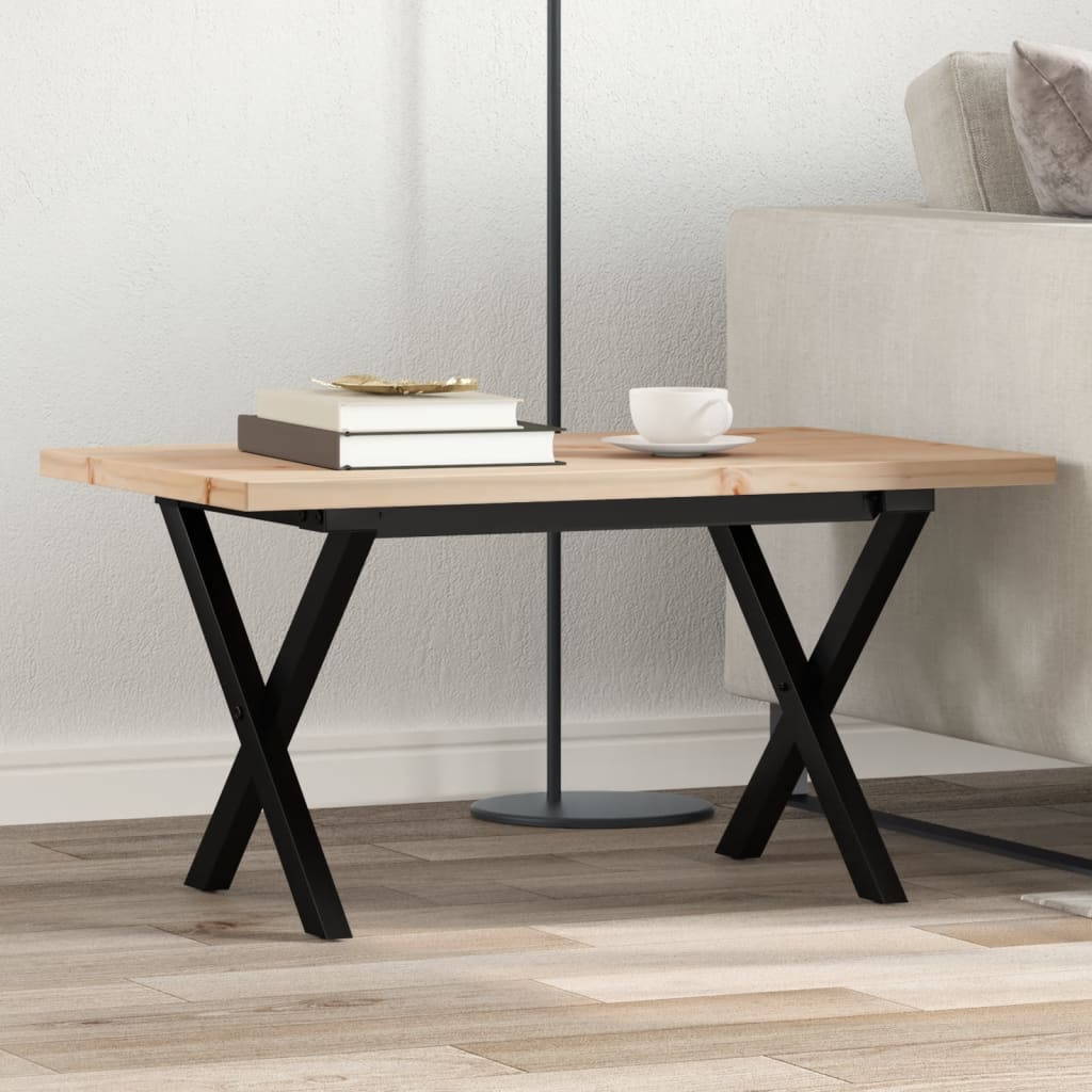 sofabord 80x50x40,5 cm X-stel massivt fyrretræ og stål