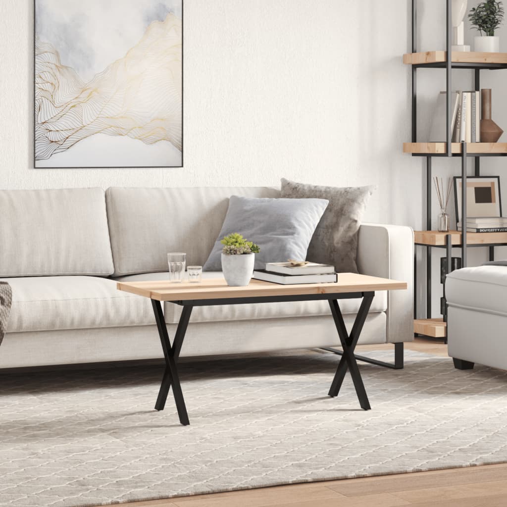 sofabord 90x40x45,5 cm X-stel massivt fyrretræ og stål